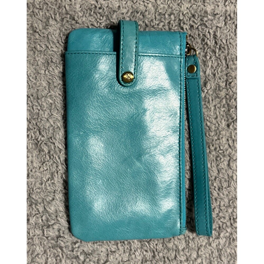Hobo leather phone wallet wristlet turquoise